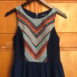 Navy Blue Patterned Dress